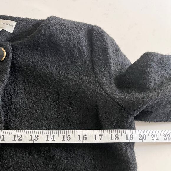 Patty Kim Black Wool Blend Tweed 3/4 Bell Sleeve Button Front Jacket Size Large - Picture 10 of 12